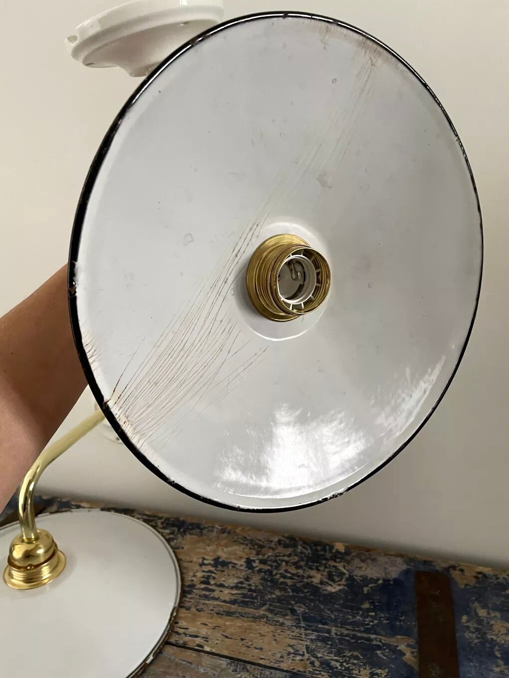 Set of two sconces in new electrified white enamelled sheet metal