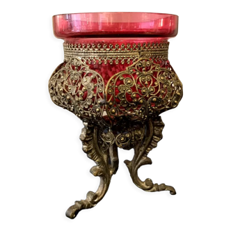 Night light or candle holder support in chrome brass