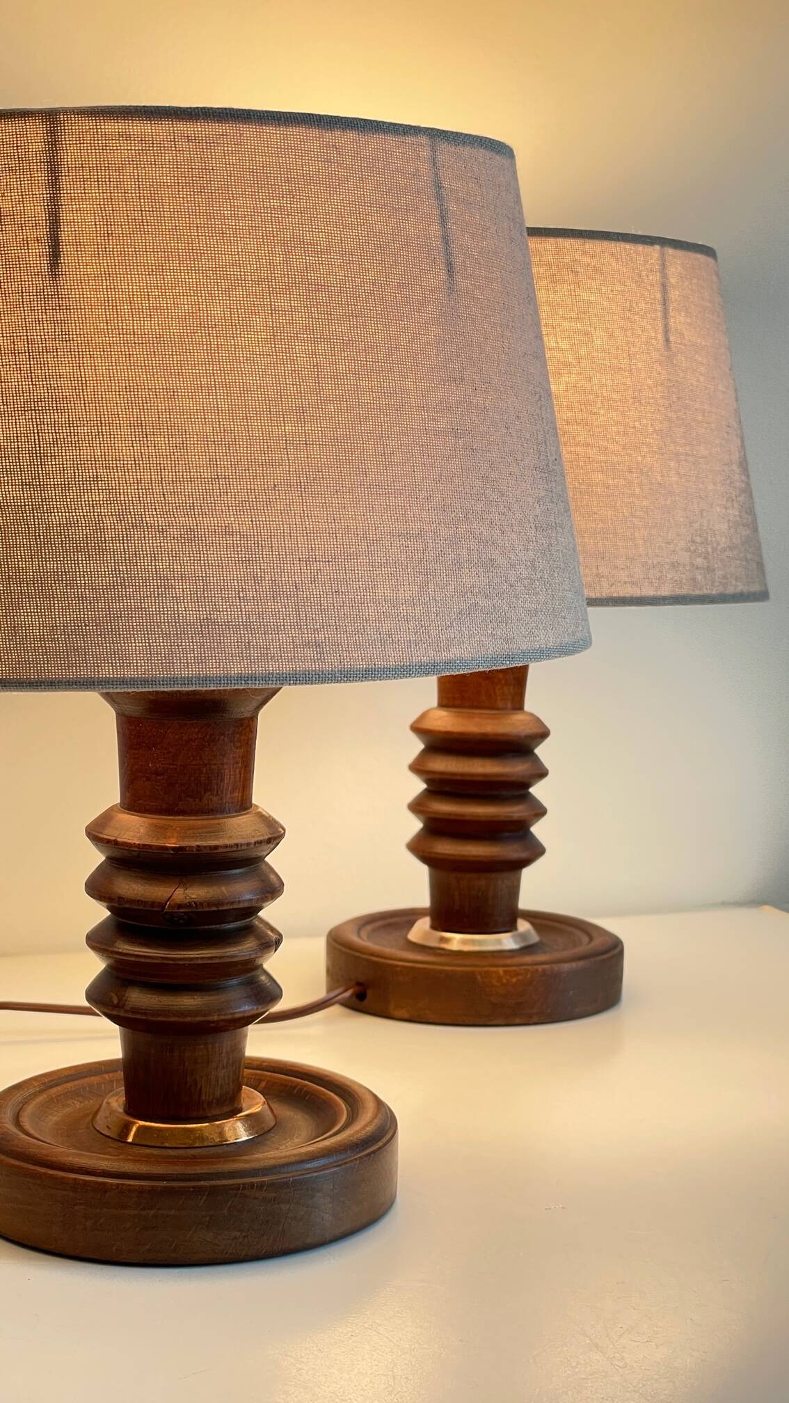 Pair of vintage wooden lamps