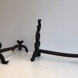 Paire de chenets en fonte et fer forgé