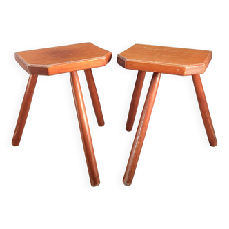 Pair of solid wood tripod stools