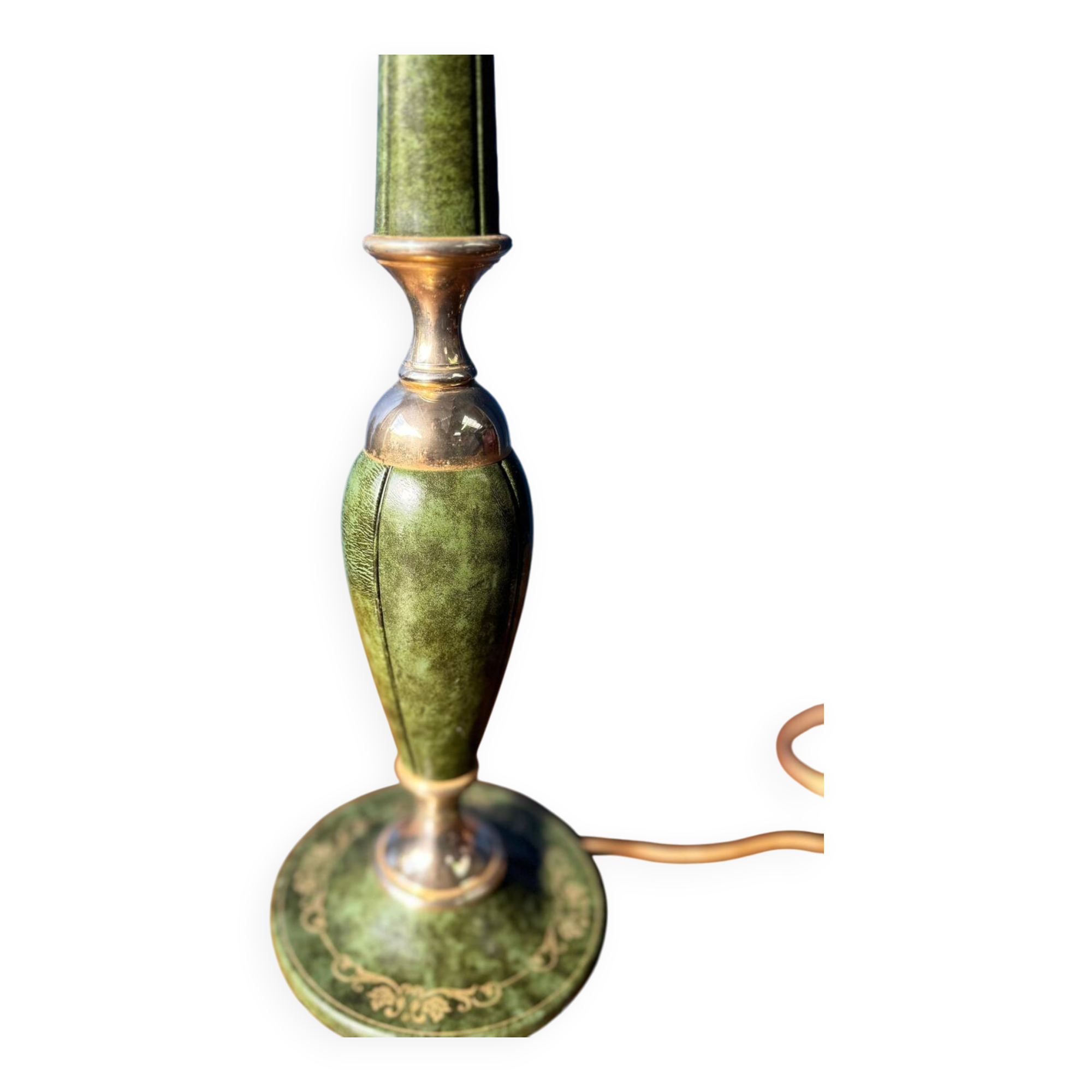 Pied de lampe vintage Le Tanneur cuir/laiton 1980’s