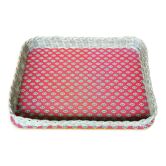 Wicker and wood serving tray