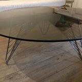 Vintage 1970's coffee table in chrome steel wire and smoked glass