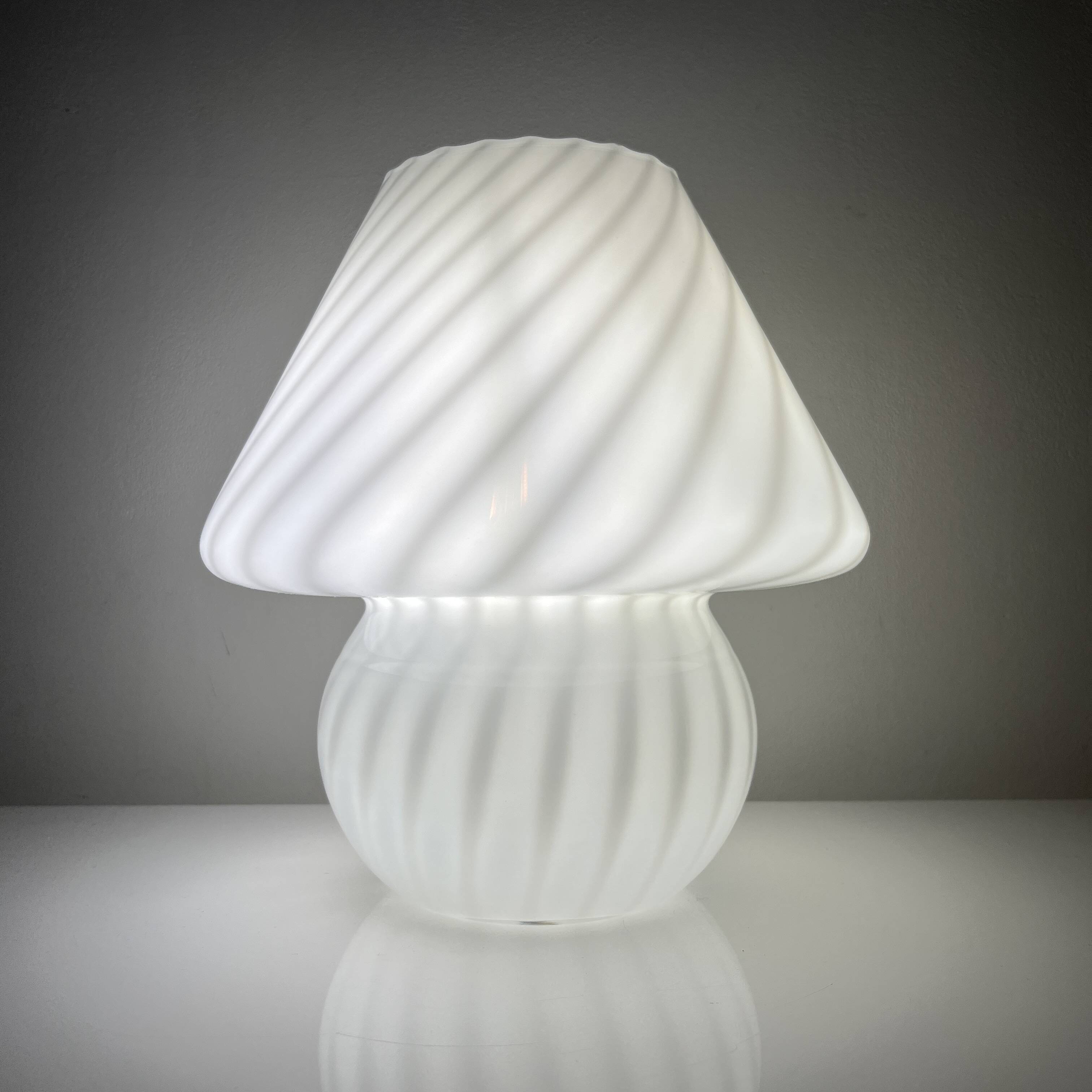 Vintage Murano Italy mushroom lamp with glossy white spiral decoration
