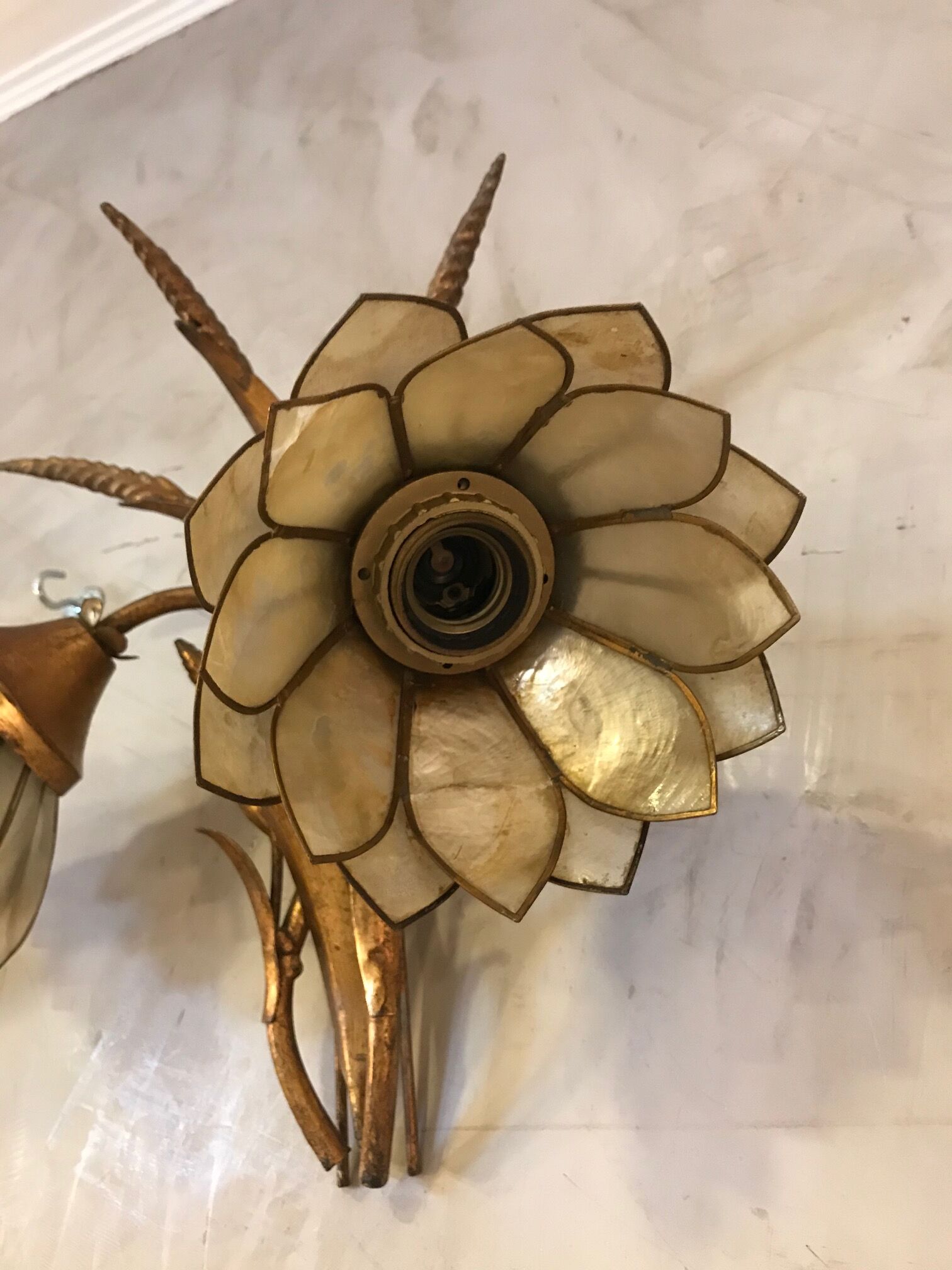 Brass and mother-of-pearl sconces