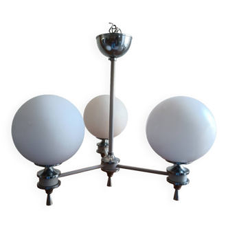 Lustre boule blanche et métal