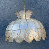 Large pendant lamp with mother-of-pearl and brass shade