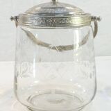 1900 glass cookie bucket engraved silver metal frame