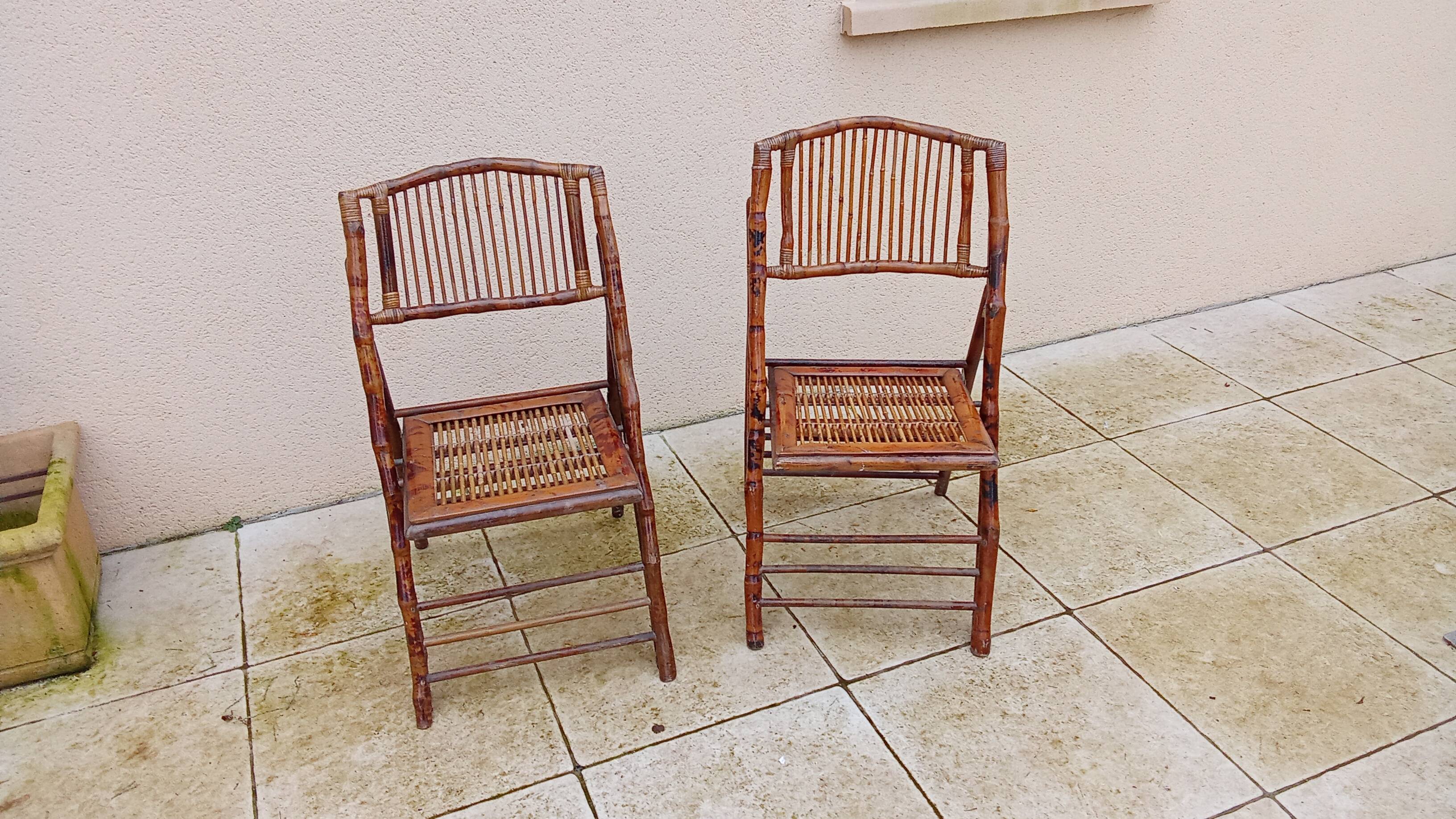 Pair of vintage bamboo folding chairs