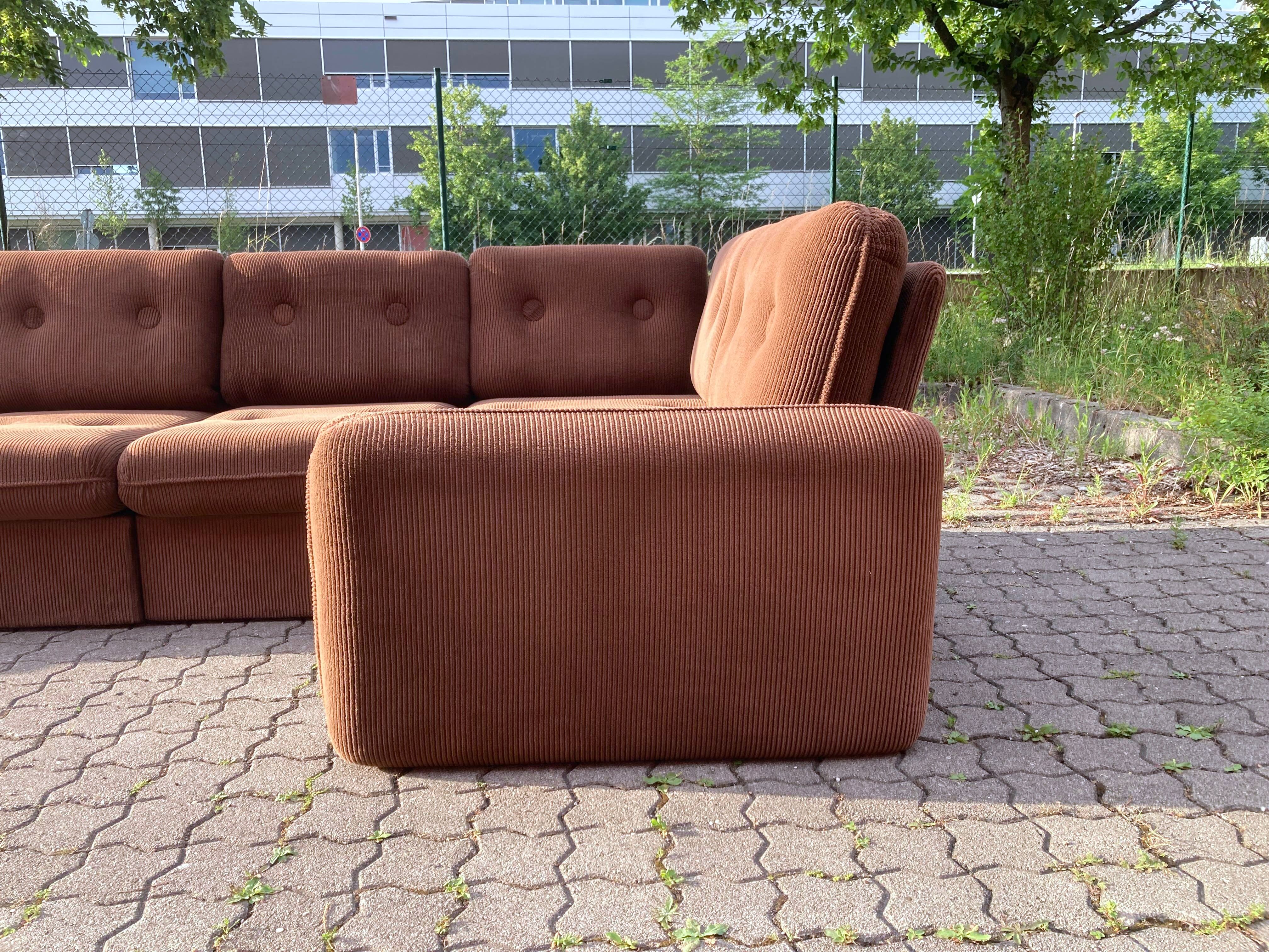 Vintage Modular Sofa in Brown Velvet Corduroy, 1970s