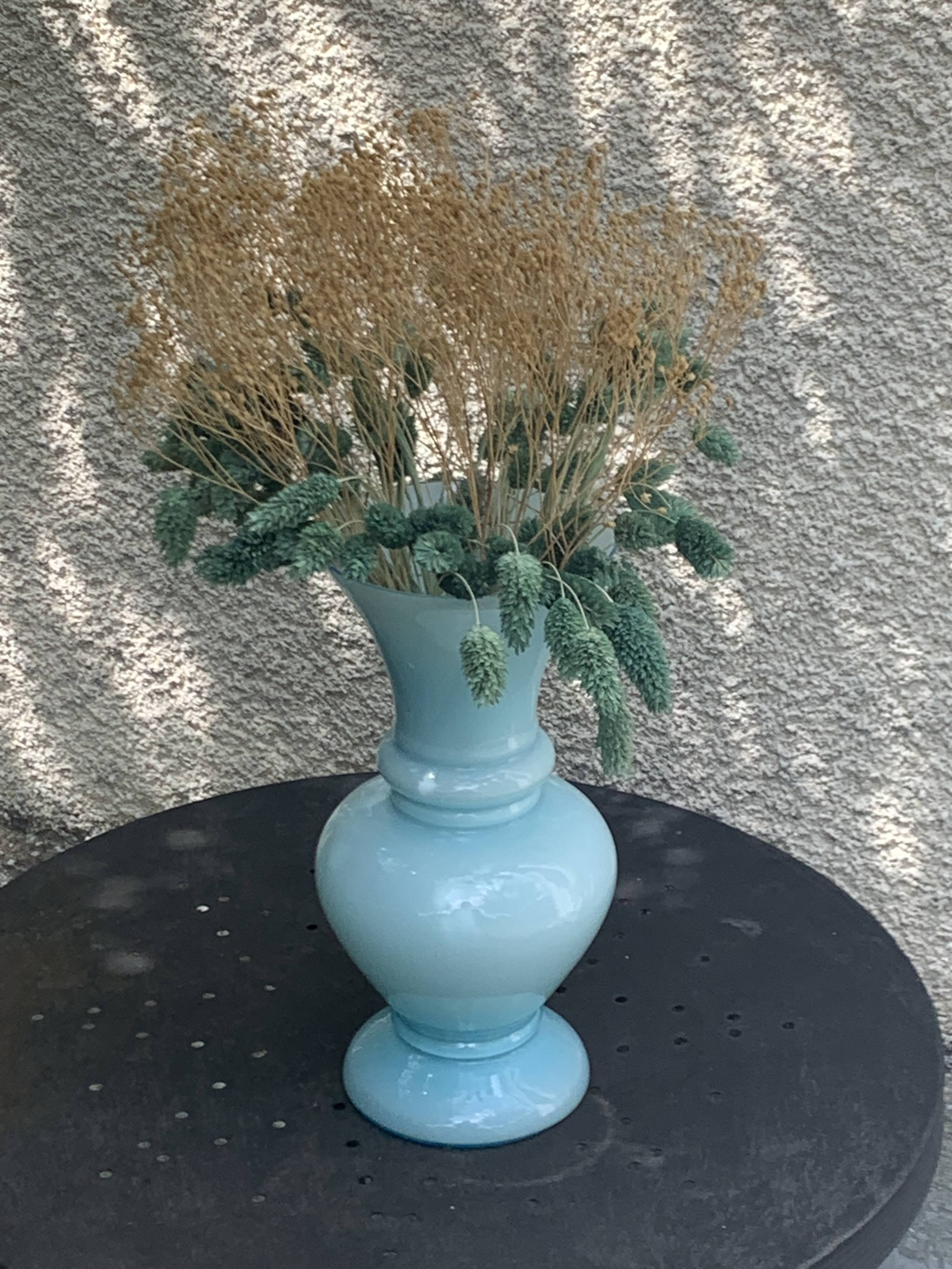 Large vintage pastel blue opaline vase