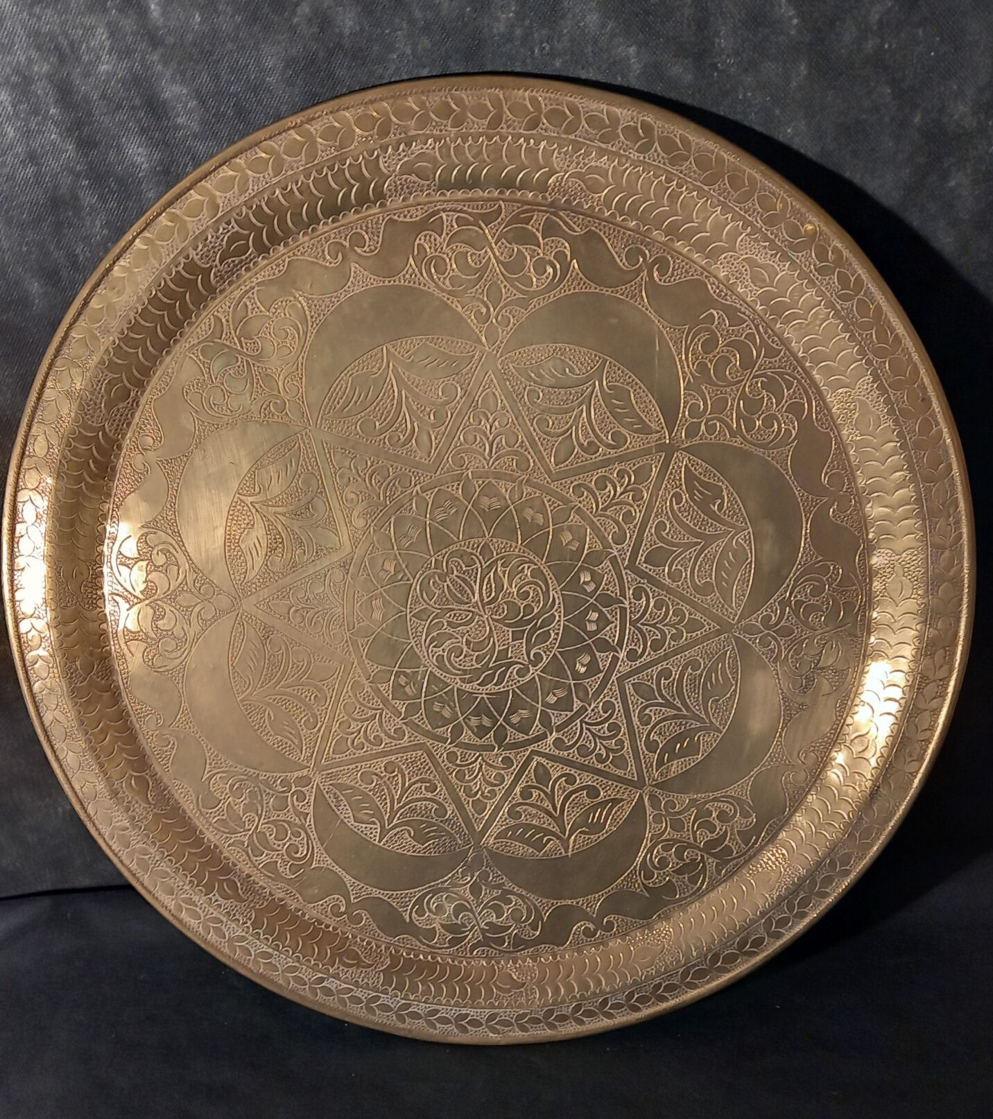 Large Oriental Tea Tray Engraved Hands
