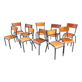 Lot of 10 mismatched vintage industrial school chairs mullca, metal & wood.