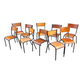 Lot of 10 mismatched vintage industrial school chairs mullca, metal & wood.