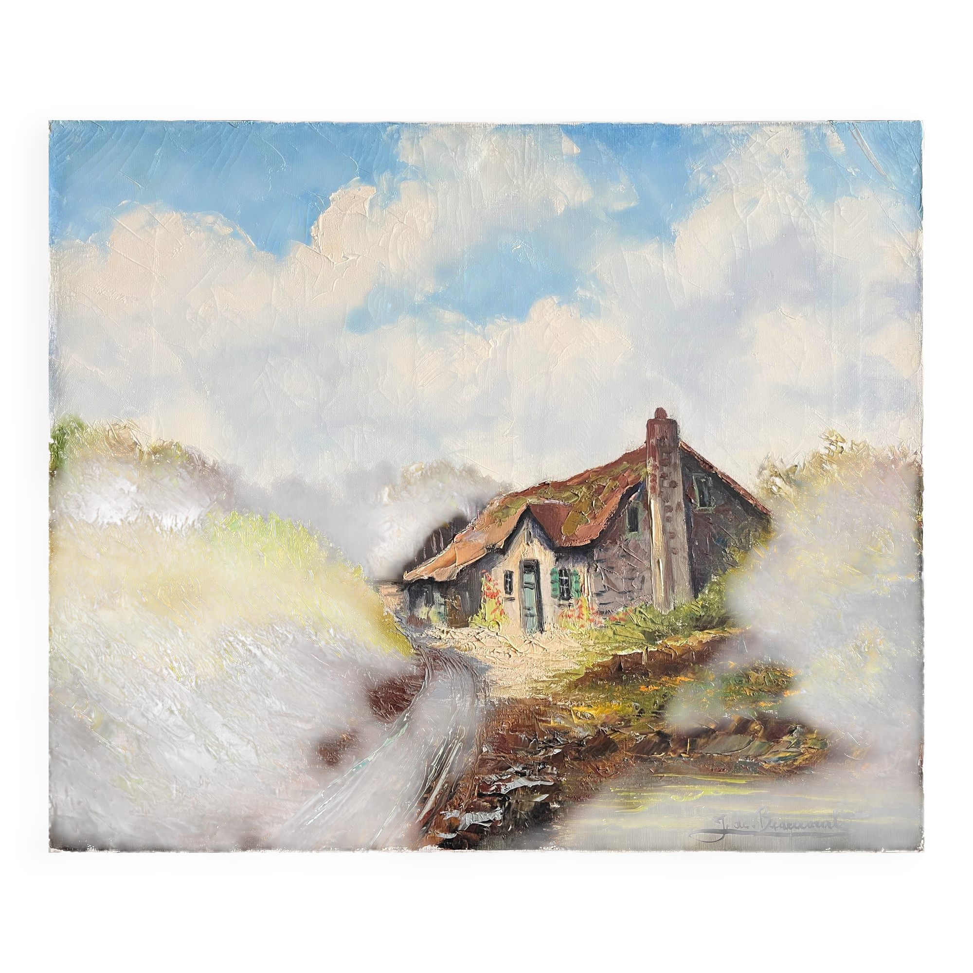 Tableau HST "Landscape at the Cottage" J. De Beaucourt (20th century school)