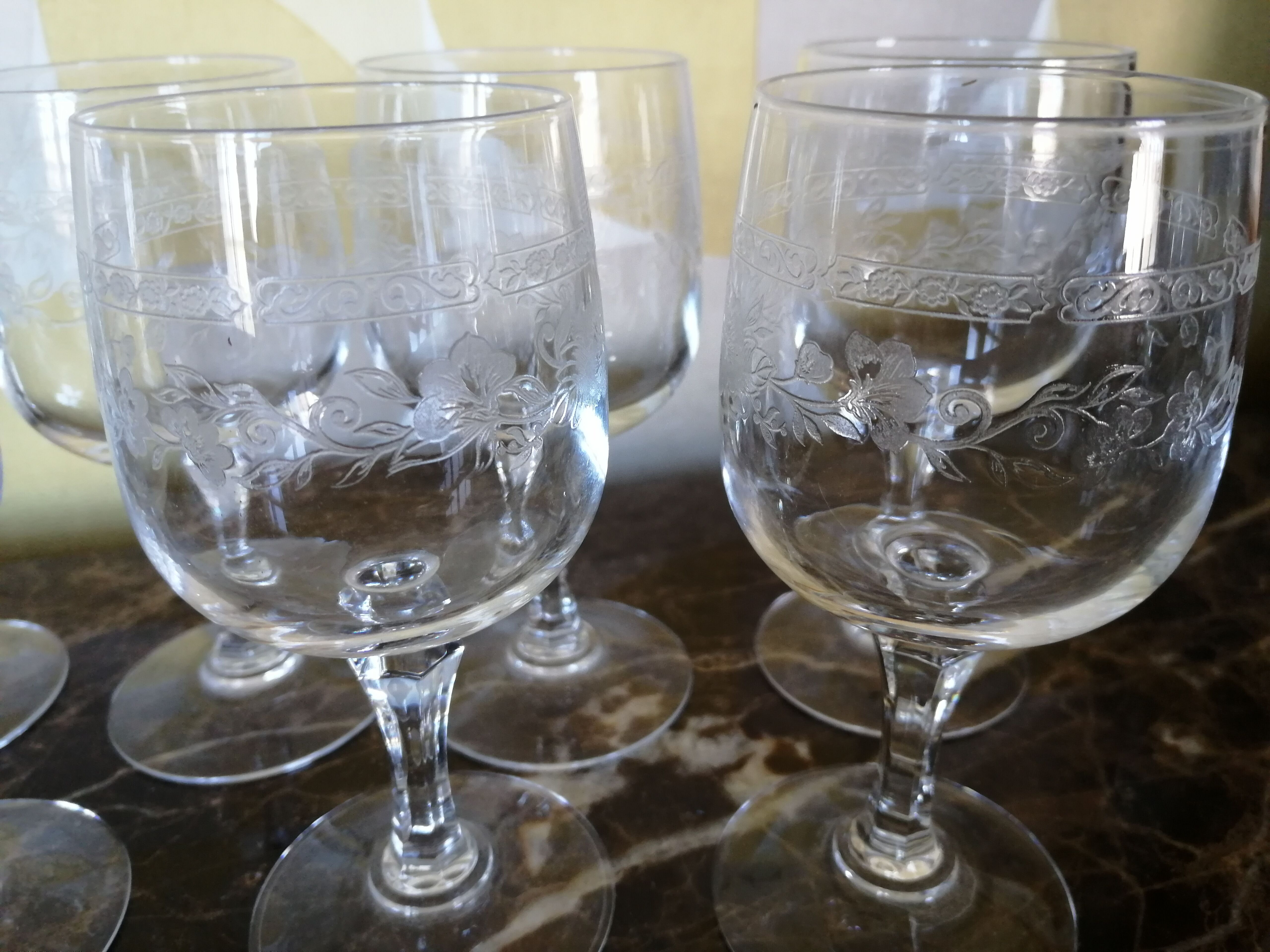 Lot of 7 engraved old glasses