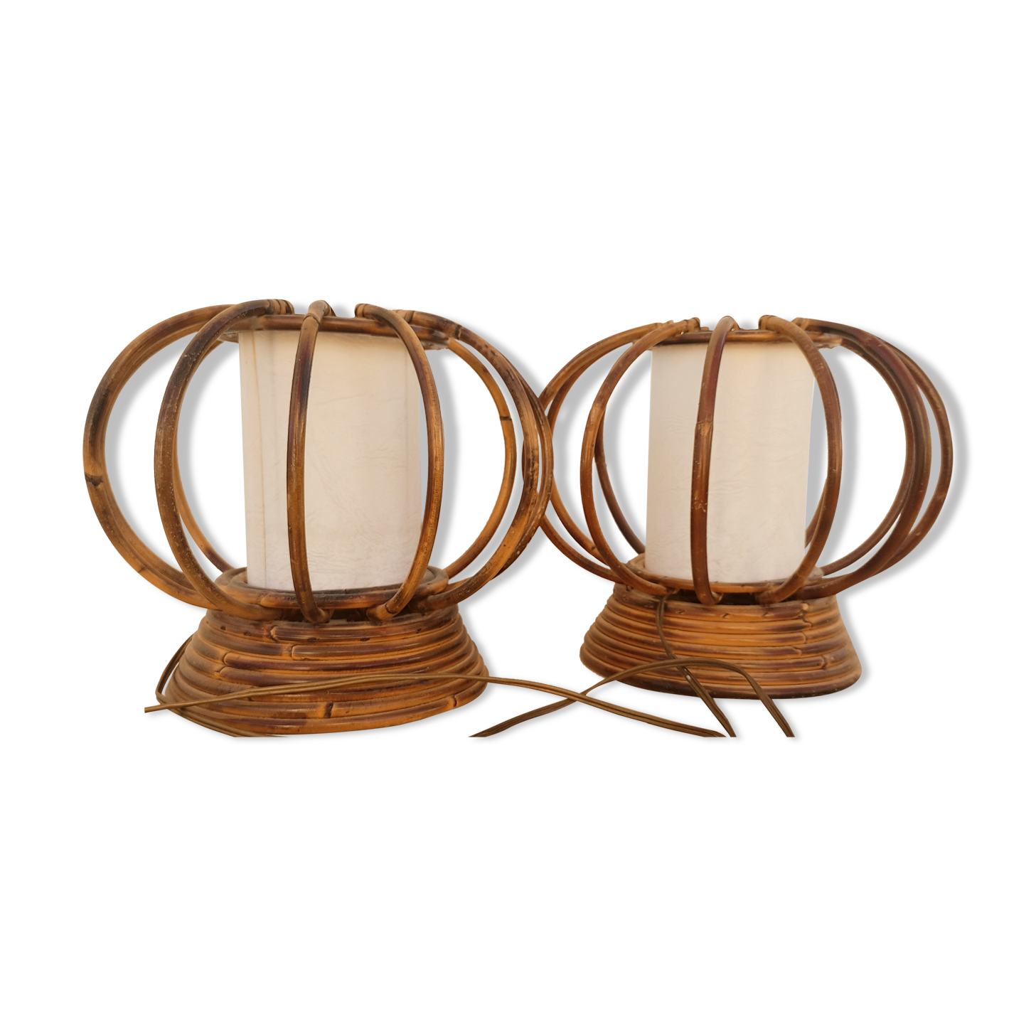 Pair of rattan lamps by Louis Sognot