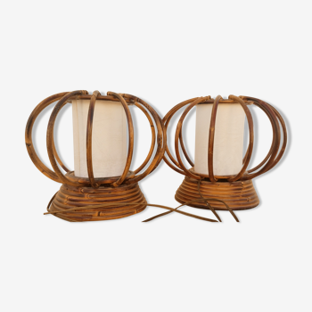 Pair of rattan lamps by Louis Sognot