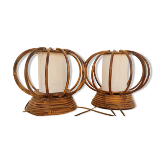 Pair of rattan lamps by Louis Sognot