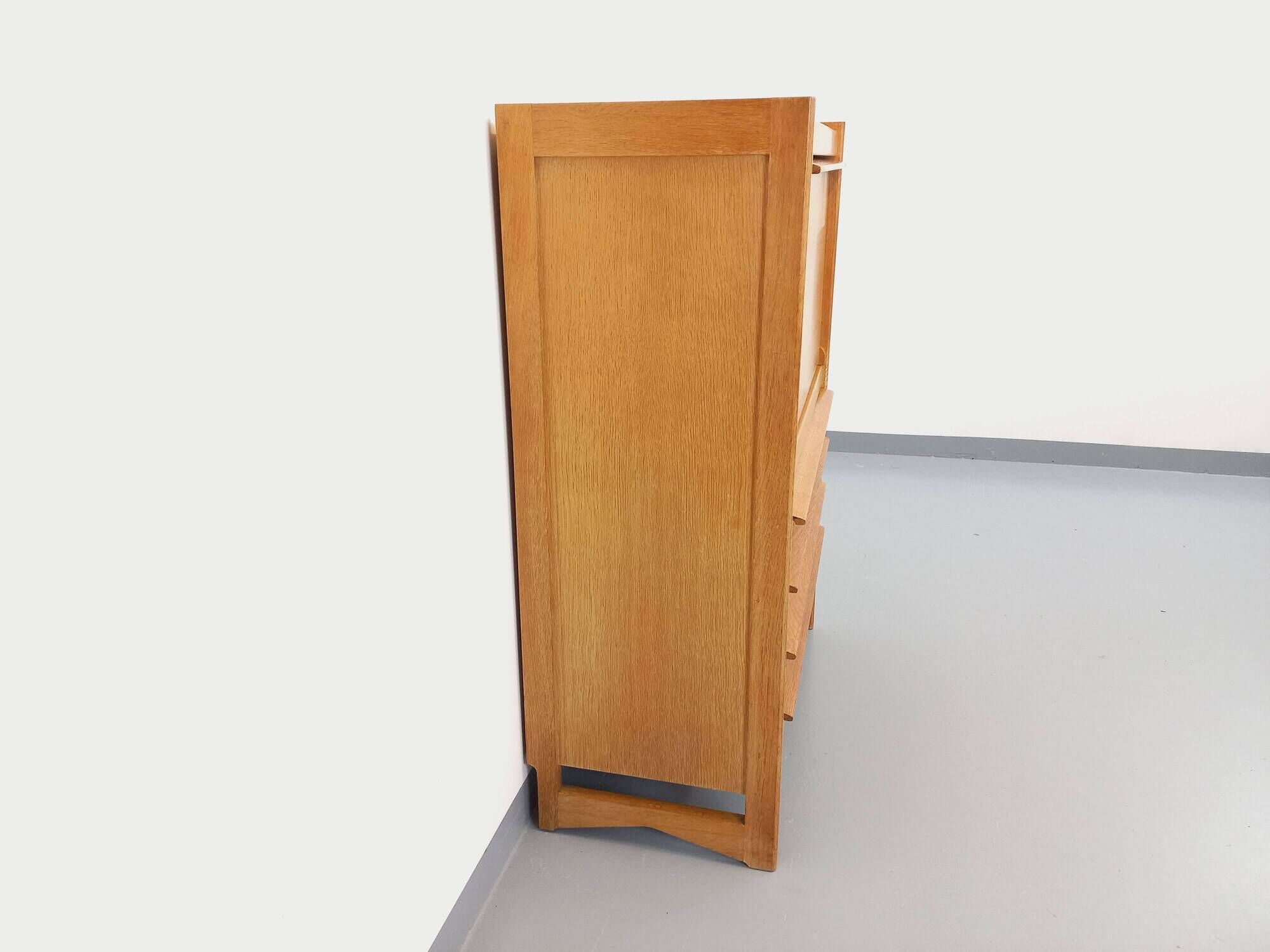 Vintage Guillerme and Chambron secretary desk in solid oak from the 50s and 60s