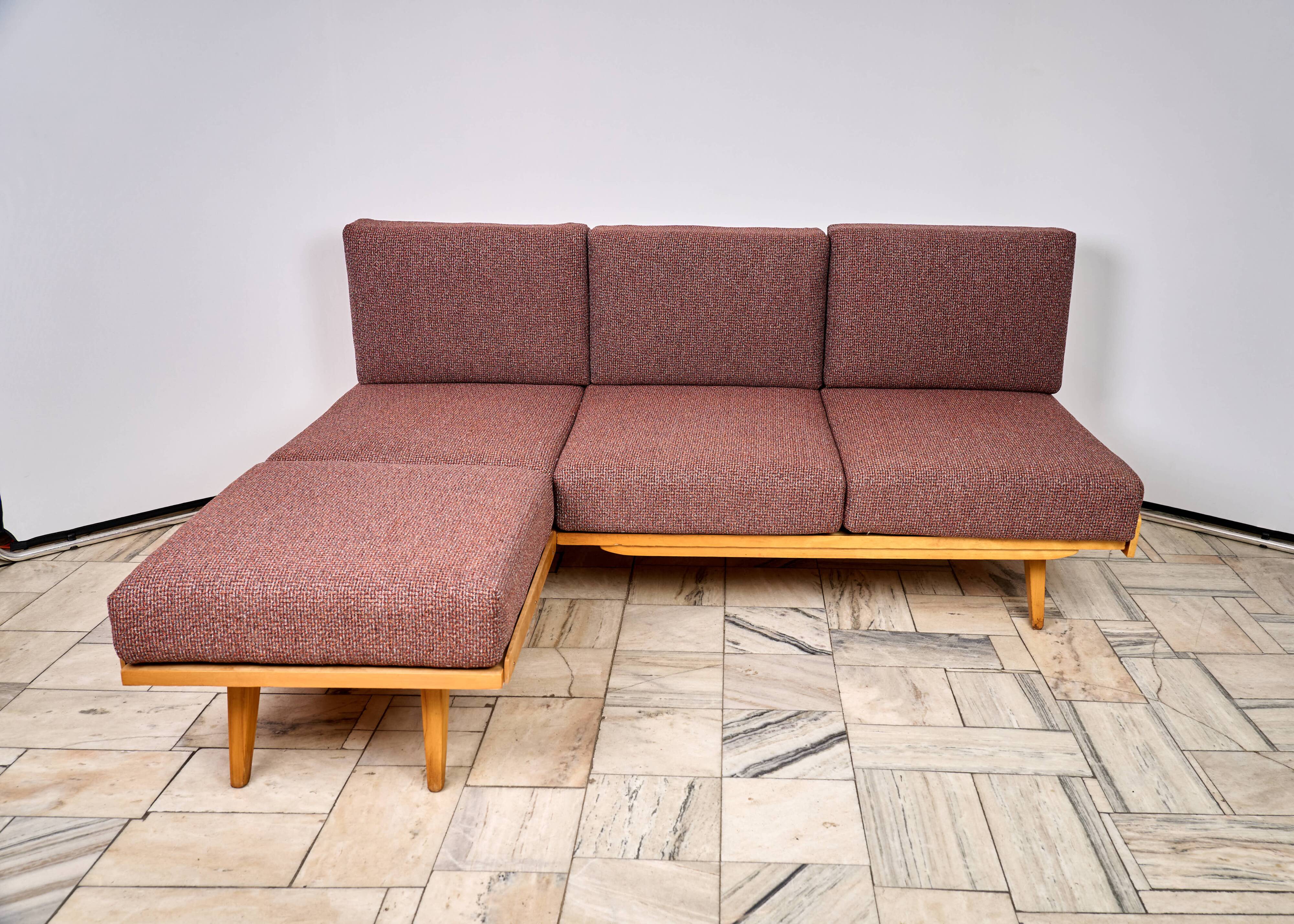 Vintage Modular Corner Sofa Bed with Ottoman, 1960s, Czechoslovakia