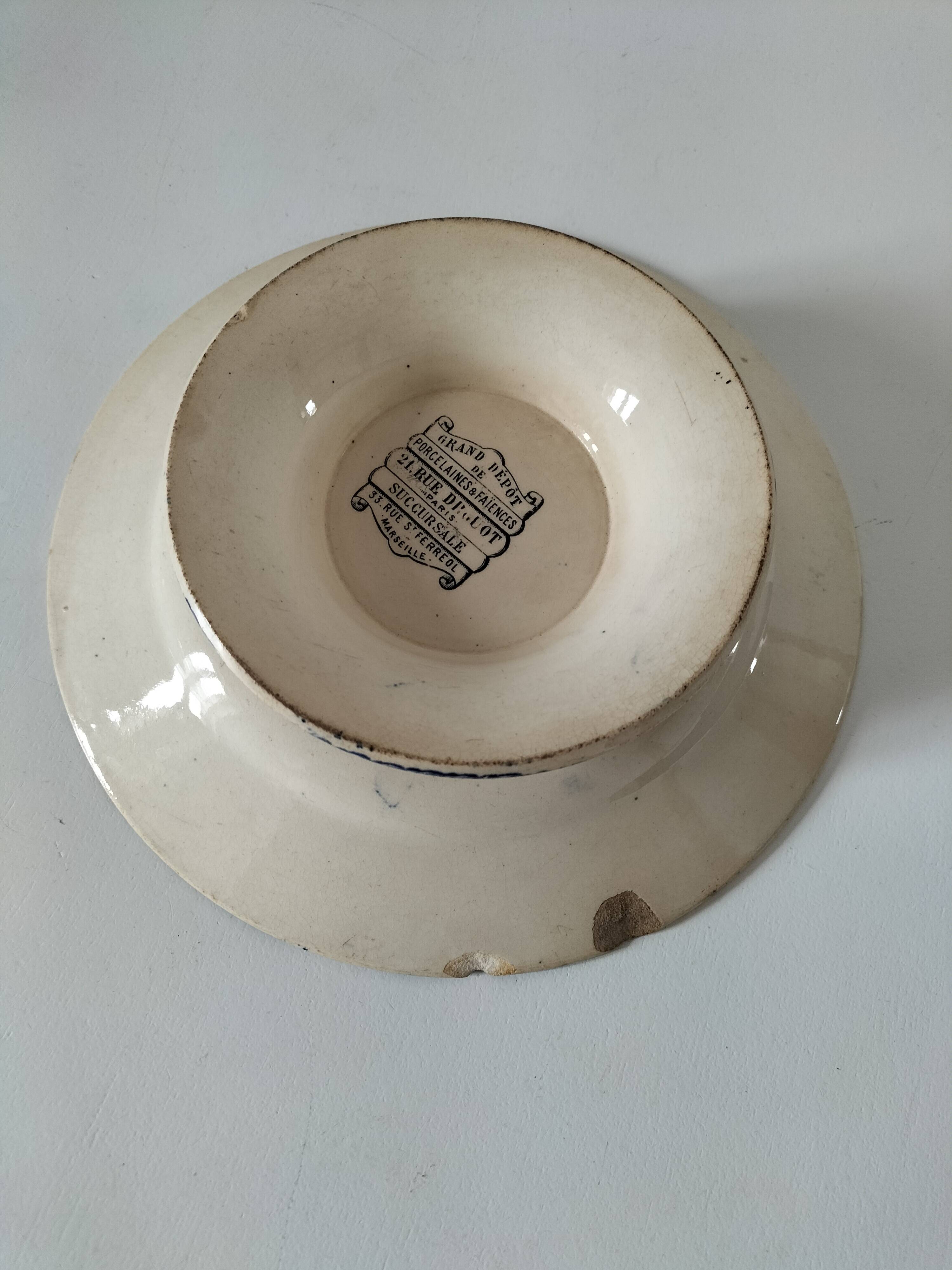 E. Bourgeois Grand Dépôt plant blue decoration washbasin plate