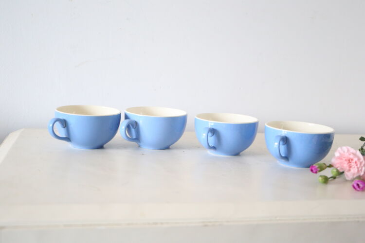 Ensemble de 4 tasses bleue et beige Villeroy et Boch vintage