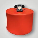 Large vintage pouf in red faux leather – diameter: 62 cm