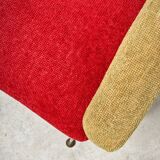 Red and mustard yellow fabric armchair in 1970s style