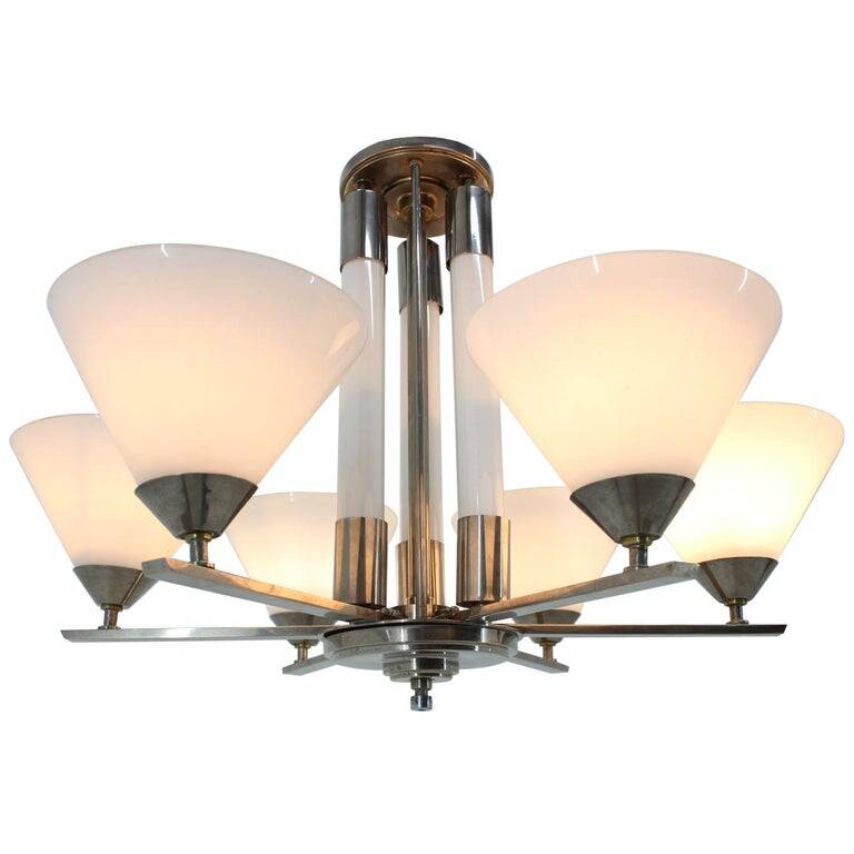 Large Original Bauhaus Art Deco Chandelier, 1930s / Functionalism