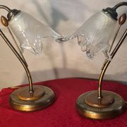 bedside lamp brass wood and glass 1970 to 80, traces of normal use, photo