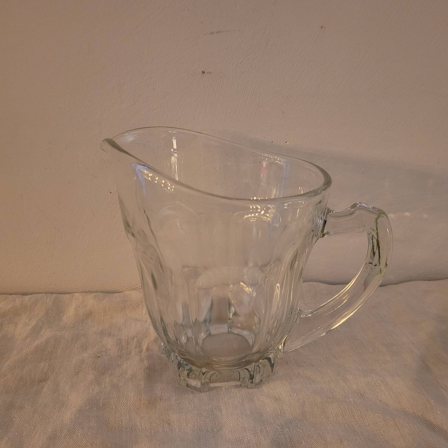Thick moulded glass jug with ridges – France – 1950s–1960s