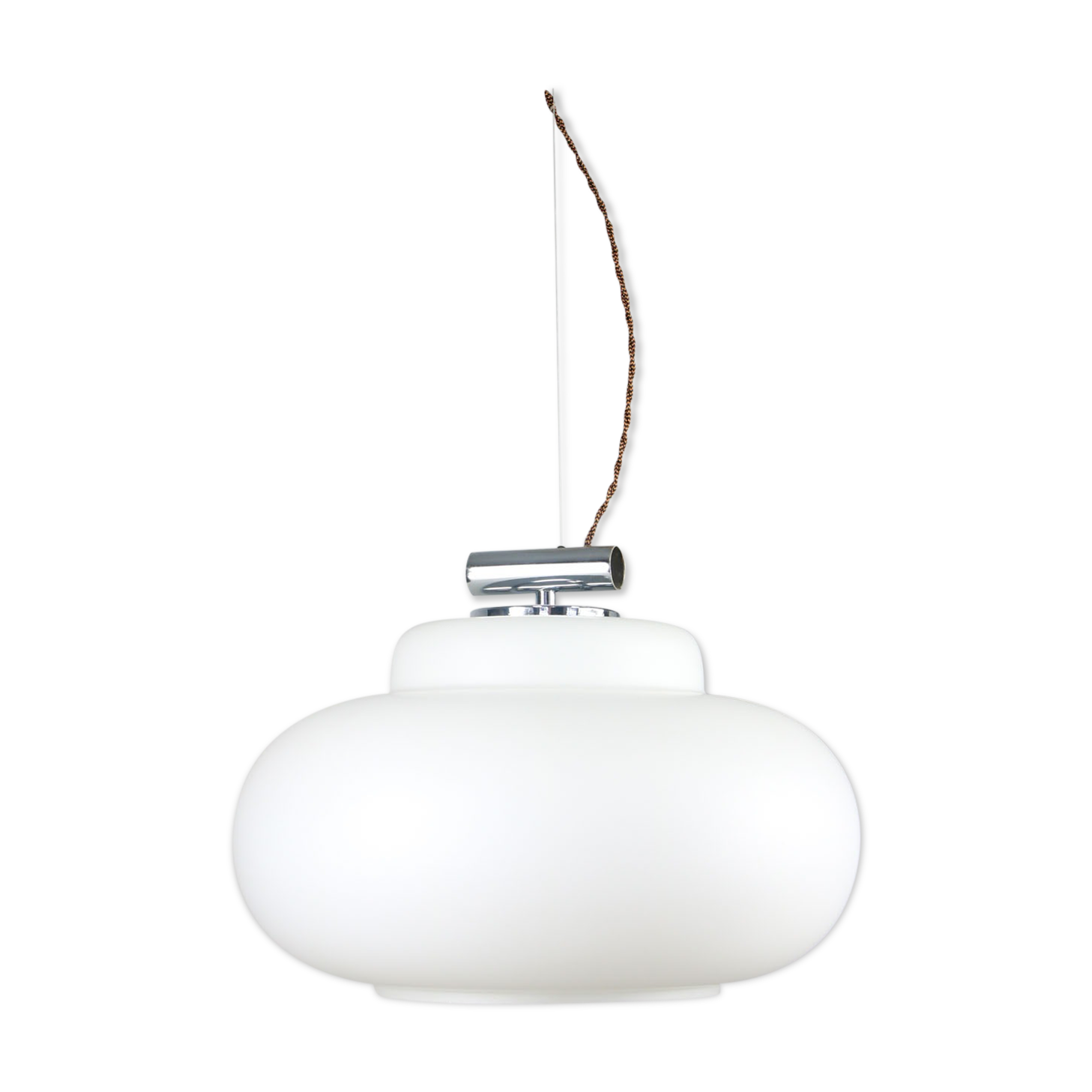 Suspension Vintage Chrome & Opaline, années 1980