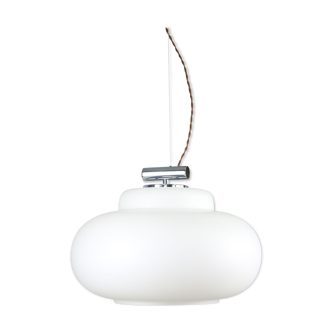 Vintage Chrome & Opaline Pendant Lamp, 1980s