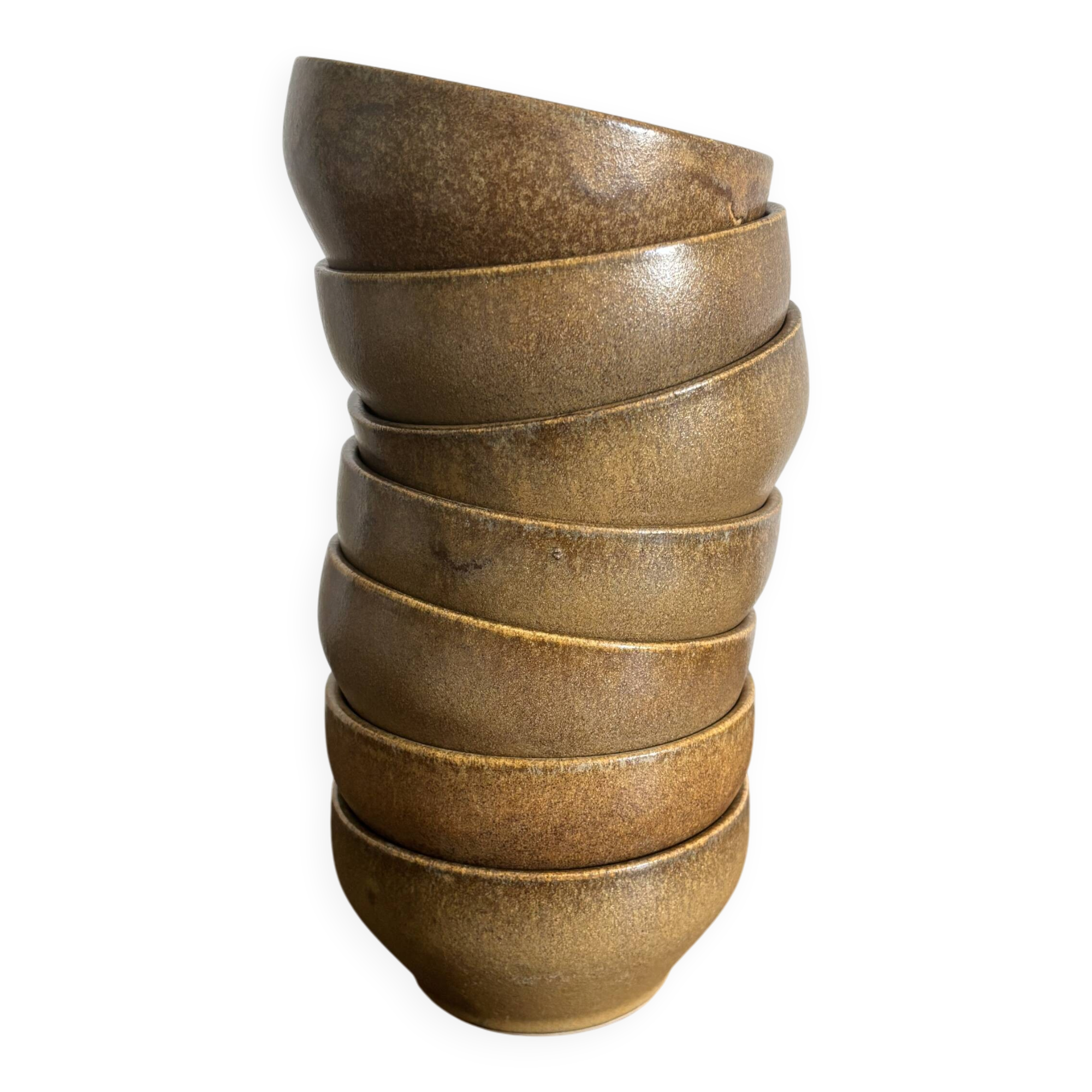 Set of 7 brown stoneware bowls from Digoin.