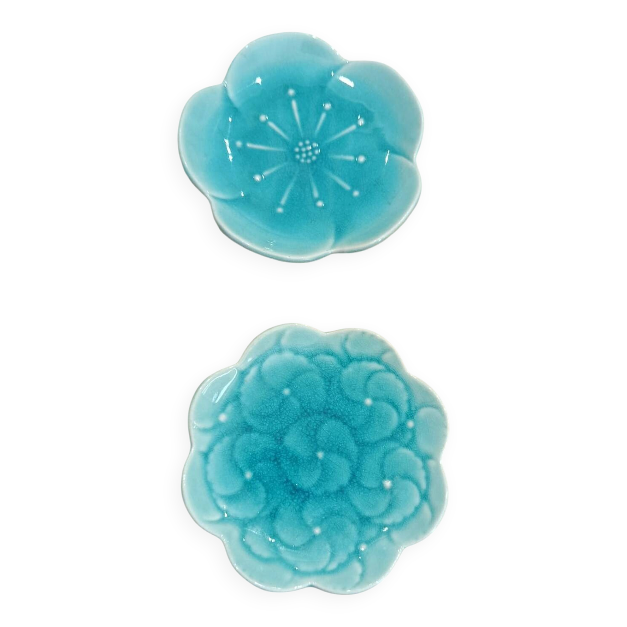 Pair of vintage turquoise flower bowls LBMDJ – 60s/70s
