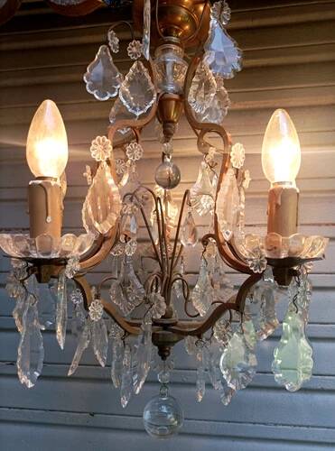 Rare antique brass and crystal cage chandelier with 5 lights from the 20th century - CONDITION OF THE MARKET GAU?