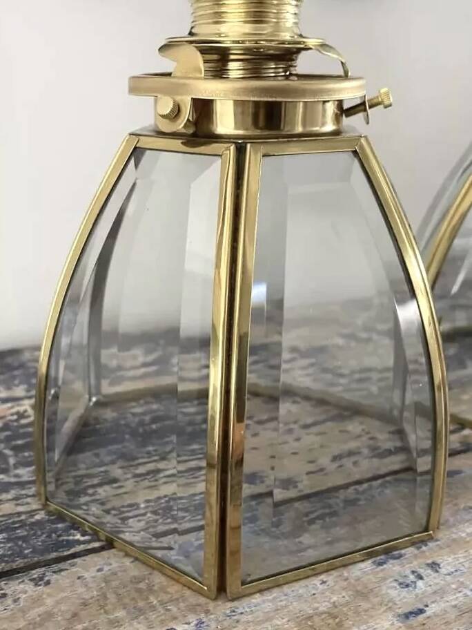 Pair of brass and glass wall lights