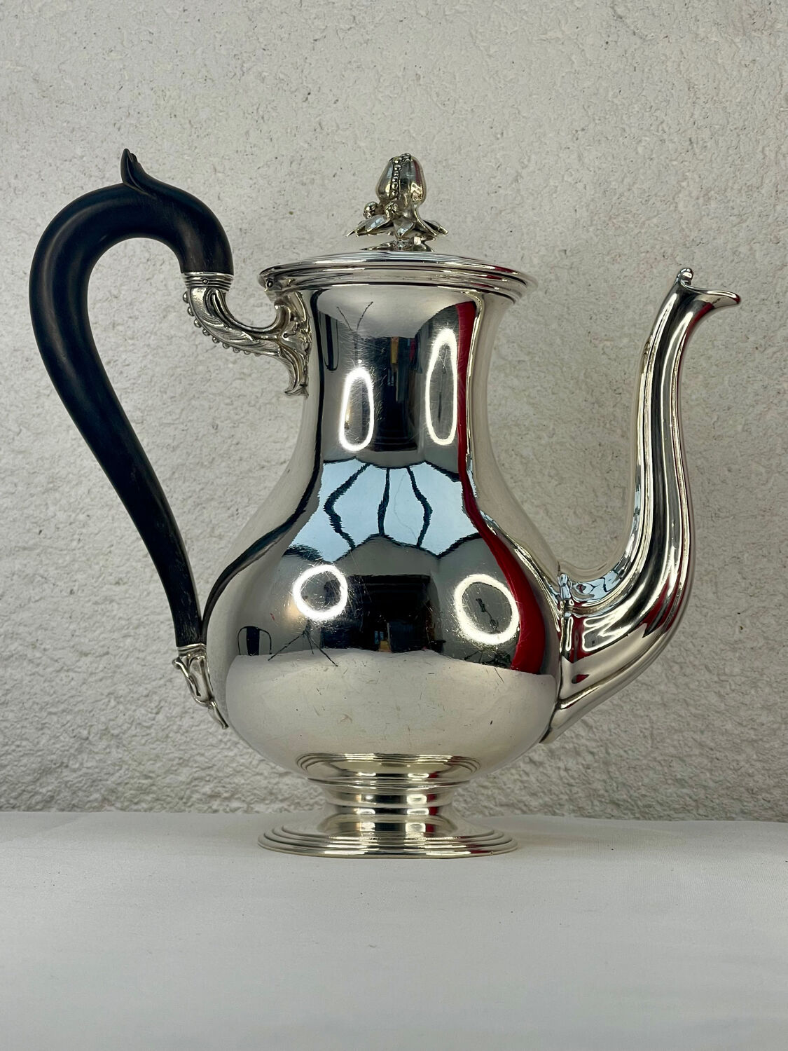 Christofle Silver-Plated Metal Coffee Pot with Blackened Wood Handle