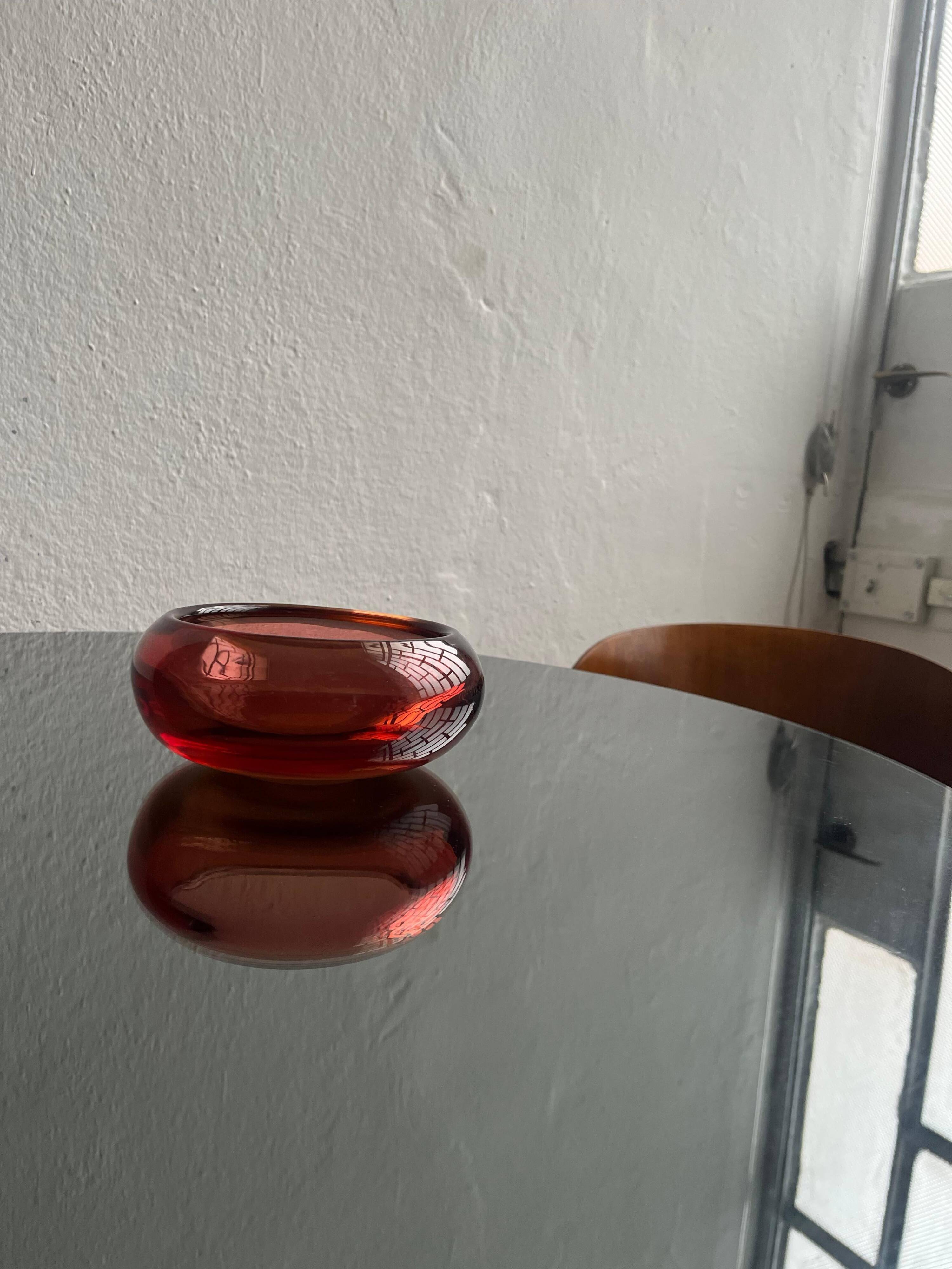 Vintage Murano glass bowl, Coffee table accent , Bookcase, vibrant deep orange