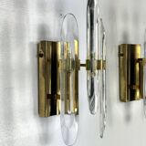 Pair of Sciolari sconces in glass and gilded brass. Italy 1970s
