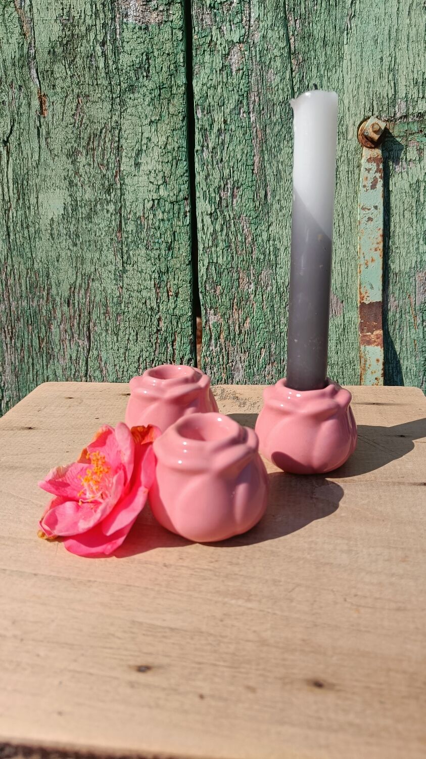 Ceramic pink flower candlestick