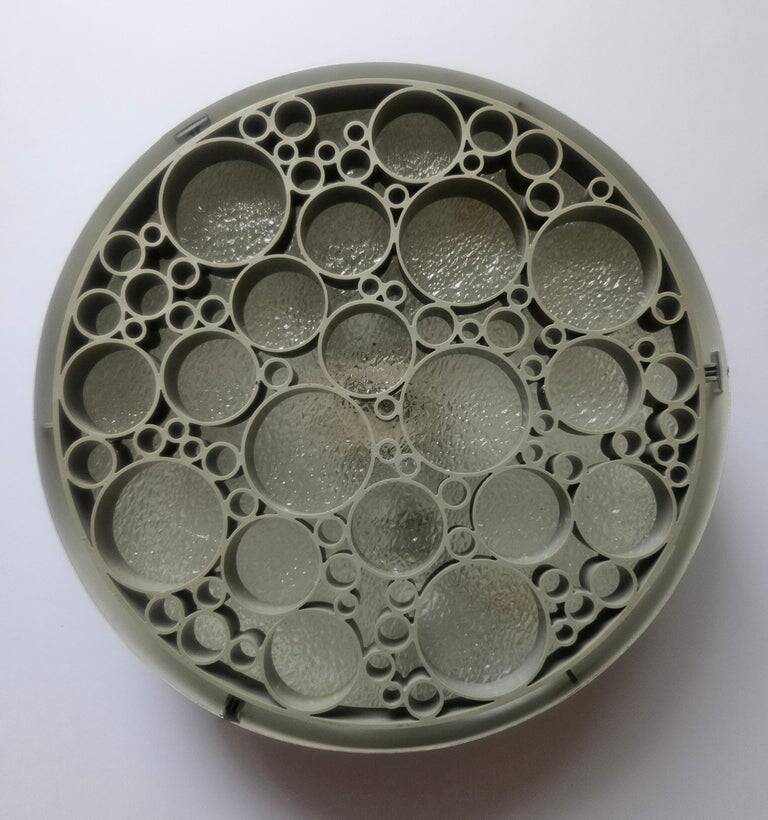 Set of three large rare midcentury flush mounts Alliance, RAAK, 1970