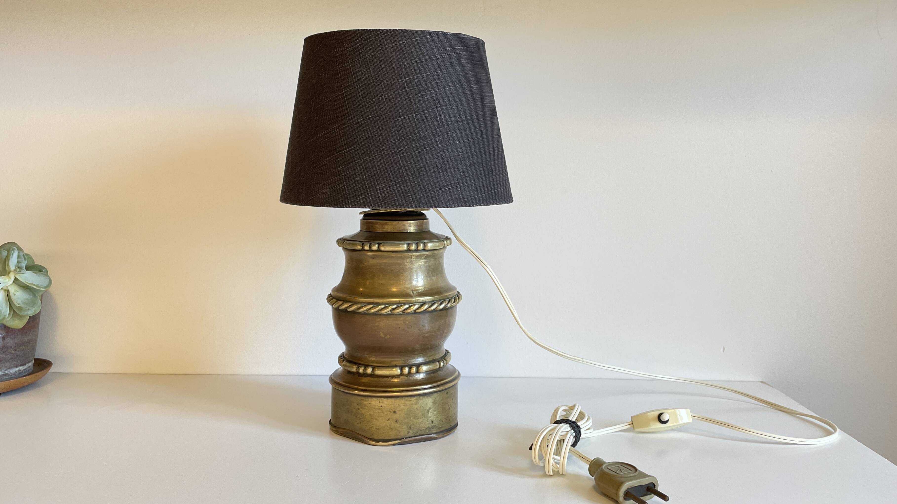 Chic brass lamp and vintage fabric