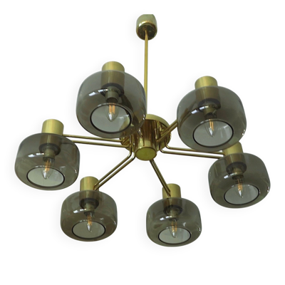 Lustre en laiton et verre de Hans-Agne Jakobsson, Suède, années 1960