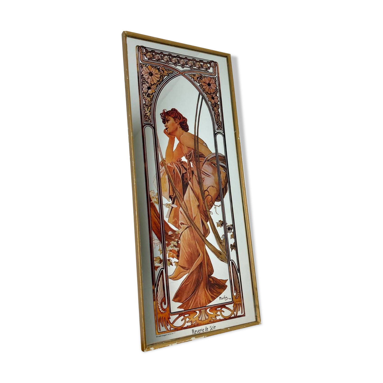 Vintage Alphonse Mucha Reverie De Soir Mirror, Art Nouveau
