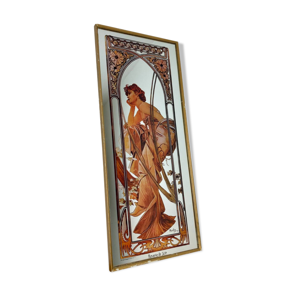 絵画 REVERIE 200-10 Vintage Alphonse Mucha Reverie De Soir Mirror, Art Nouveau