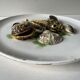 Vintage seafood barbotine dish