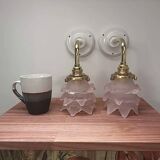 Pair of pink flower tulip wall lights